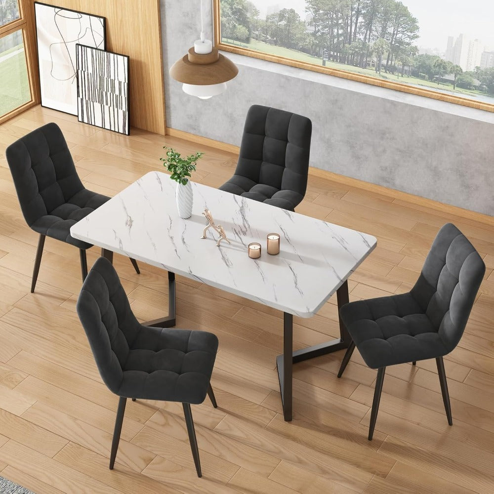 Eetkamerstoelen – Stoelenset – Velvet Stoelen – Zachte Stoelen – Metalen Stoelen – Donkergrijs – Set Van 4 – Geheugenfoam Zitting – Ergonomisch Design