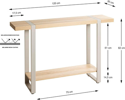 HAKU Consoletafel, eiken, grijs, metaal, spaanplaat, afmetingen: B 120 x H 82 x D 30 cm, stijl: modern