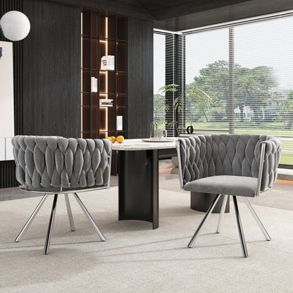 Draaifauteuil – Lounge stoel – Relaxstoel – Fauteuil – Leesstoel – 2-persoons velvet set – Grijs zilver – Metalen poten – 360° draaibaar – Comfortabel en stijlvol