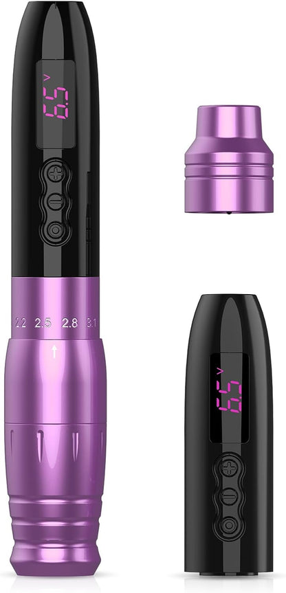 EZ Draadloze Tatoeage Machine - 6 Beroertes 2.0mm-3.3mm Permanente Makeup Tatoeage Machine met Extra 1000mAh Batterijvermogen SMP voor Tatoeëerders en Beginners (LOLA AIR PRO Paars)