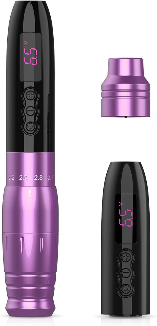 EZ Draadloze Tatoeage Machine - 6 Beroertes 2.0mm-3.3mm Permanente Makeup Tatoeage Machine met Extra 1000mAh Batterijvermogen SMP voor Tatoeëerders en Beginners (LOLA AIR PRO Paars)