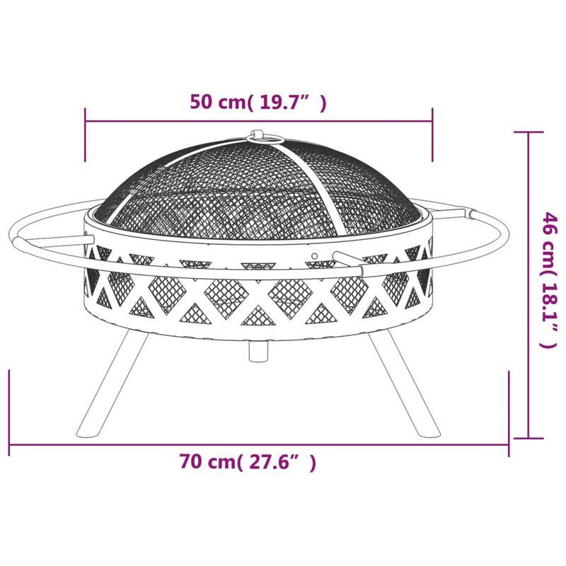 Vuurschaal – Buitenhaard – Tuinhaard – Vuurkorf – Vuurton – Zwart – 70 cm XXL – Duurzaam Staal – Inclusief Vuurschep