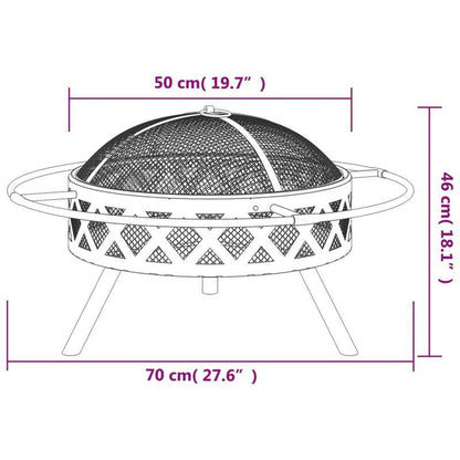 Vuurschaal – Buitenhaard – Tuinhaard – Vuurkorf – Vuurton – Zwart – 70 cm XXL – Duurzaam Staal – Inclusief Vuurschep