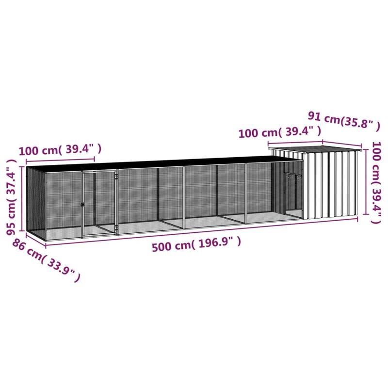 Kippenren – Kippenhok – Kippenkooi – Kippenren Buiten – Kippenren Grijs – Gegalvaniseerd Staal – 500x91x100 cm – Weerbestendig & Stevig