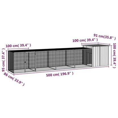 Kippenren – Kippenhok – Kippenkooi – Kippenren Buiten – Kippenren Grijs – Gegalvaniseerd Staal – 500x91x100 cm – Weerbestendig & Stevig