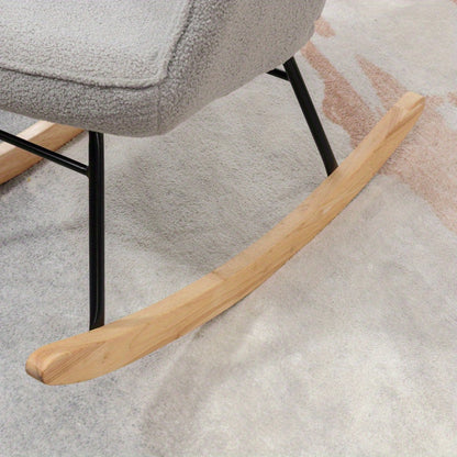 Schommelstoel – Schommelstoel Met Armleuning – Draaistoel – Relaxstoel – Lounge Stoel – Lichtgrijs Berbervlies – Ergonomisch Comfort – Stevig Stalen Frame 120 Kg