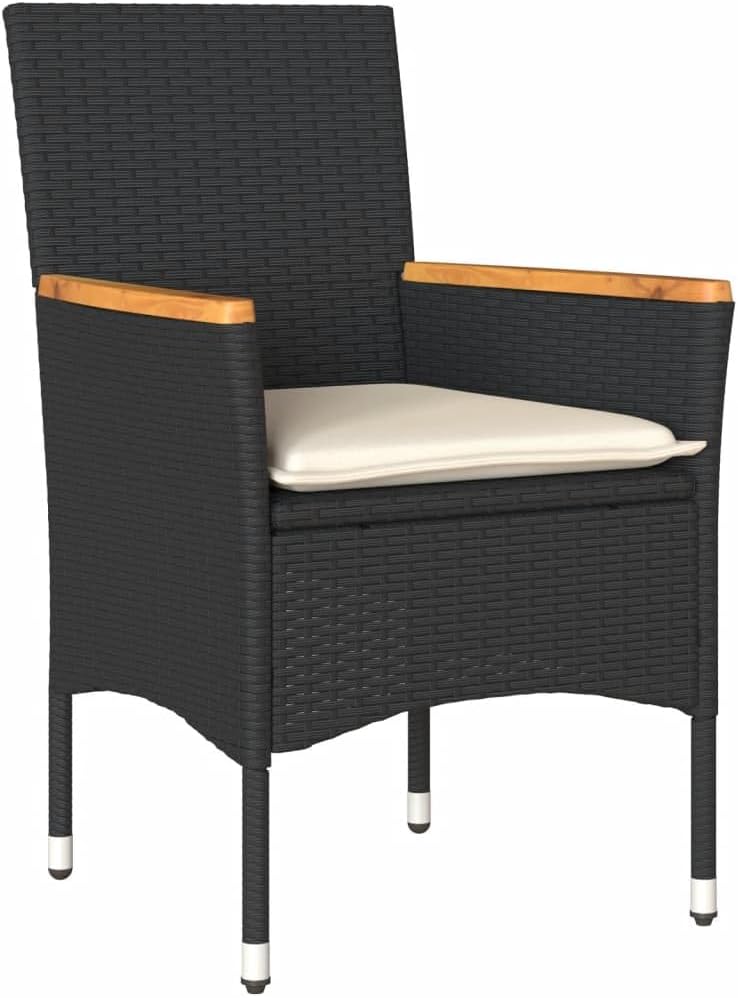 Tuinstoelen met kussens, 2 stuks, zwart, polyrotan PE, frame van gepoedercoat staal, kussen afneembaar en wasbaar, ideaal voor buiten en ontspanning, comfortabel - QUORE