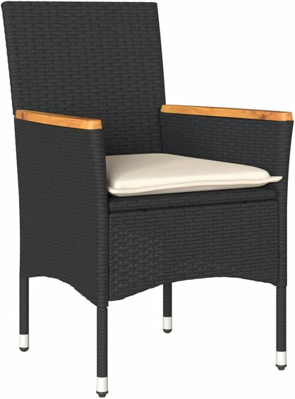 Tuinstoelen met kussens, 2 stuks, zwart, polyrotan PE, frame van gepoedercoat staal, kussen afneembaar en wasbaar, ideaal voor buiten en ontspanning, comfortabel - QUORE