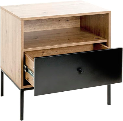 HAKU Console eiken, zwart, MDF, metaal - Maat: B 55 cm x H 60 cm x D 42 cm, Stijl: Modern