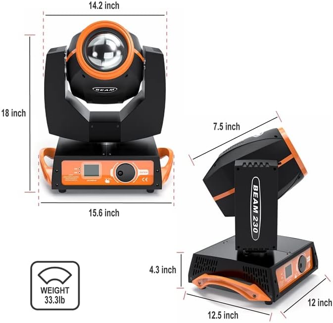 Moving Head LED 230W Disco Light RGBW Disco Light Party Light DMX512 Strobe Light 16CH Stage Lighting for Bar Club Concert, Birthday, Theatre, Wedding, Light Show (Orange) - QUORE