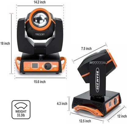 Moving Head LED 230W Disco Light RGBW Disco Light Party Light DMX512 Strobe Light 16CH Stage Lighting for Bar Club Concert, Birthday, Theatre, Wedding, Light Show (Orange) - QUORE
