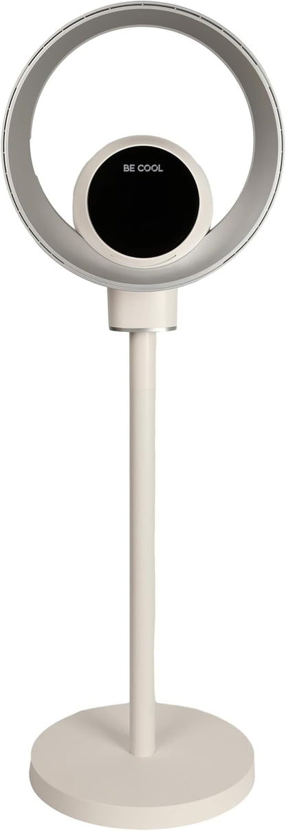 Be Cool Design staande ventilator met wifi: onzichtbare vleugel, ledverlichting, touch-bedieningspaneel + lcd, luchtreinigingsfunctie met luchtkwaliteitsindicatie, 35 W, 9 snelheden, wifi via Tuya-app