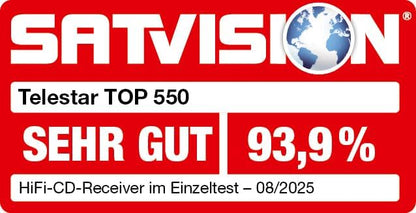 TELESTAR TOP 550 HiFi-systeem met versterker en cd-speler (43 cm breedte, 2 × 30 W, internetradio/DAB+, Bluetooth zend-/ontvangstfunctie, USB-opname, streamingdiensten) - zwart