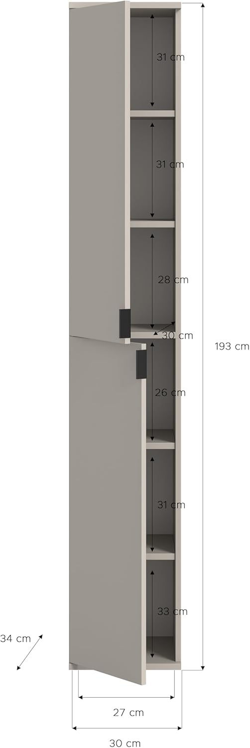 xonox.home - Hoge kast project X 30x193x34 cm in kasjmier imitatie - smalle multifunctionele kast - modern, ruimtebesparend en functioneel