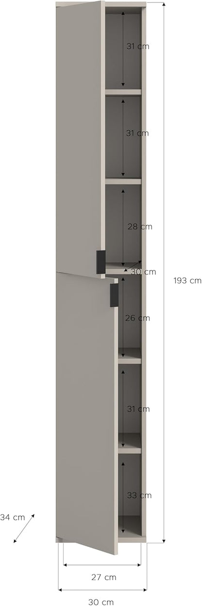 xonox.home - Hoge kast project X 30x193x34 cm in kasjmier imitatie - smalle multifunctionele kast - modern, ruimtebesparend en functioneel