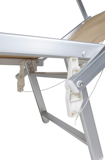VERDELOOK Strandstoel met zonnedak, frame van aluminium, bespanning van textiel, 186 x 61 x 38 cm, zandkleurig