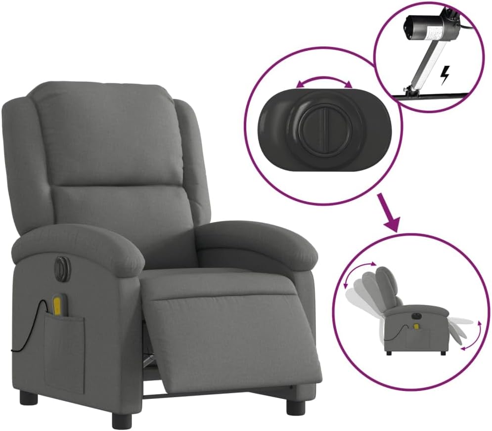 Massagestoel, elektrisch, donkergrijs, stof, relaxstoel, massagestoel, televisiestoel, ligfunctie, elektrisch kantelsysteem, mA2 - QUORE