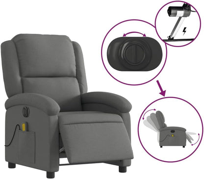 Massagestoel, elektrisch, donkergrijs, stof, relaxstoel, massagestoel, televisiestoel, ligfunctie, elektrisch kantelsysteem, mA2 - QUORE