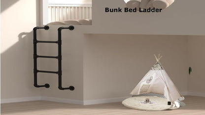 4-Treed Bunk Bed Ladder, 1.25×0.46m Muurmontage voor Kelderraam, Zwart Smeedijzeren Industrieel Pijp Stap Belasting 149.7kg, Binnen Buiten Metaal voor Zolder Loft Slaapzaal RV Dek Muur