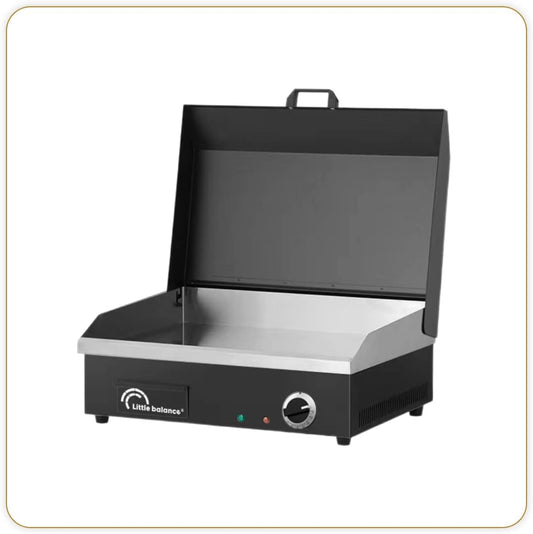 LITTLE BALANCE 8668 Snack Plus Black Edition, elektrische grillplaat voor 6-8 personen, kookplaat van staal, antiaanbaklaag, 8 mm, deksel, 2900 W, zwart