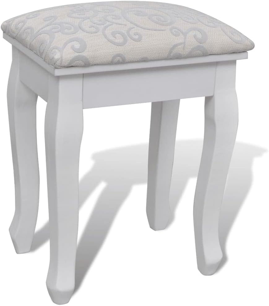 Kaptafel – Make-Up Tafel – Schminktisch – Toilettafel – Toilletafel – 7 Lades – Kantelbare Spiegel – Krukje Met Zachte Zitting – Wit Grenenhout