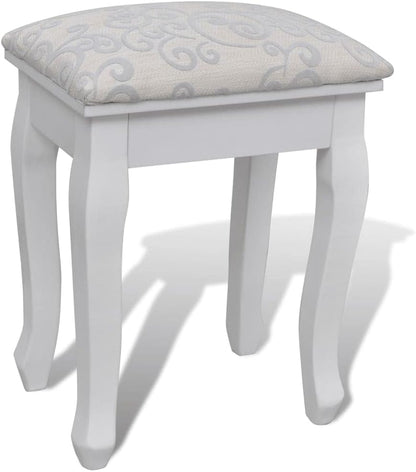 Kaptafel – Make-Up Tafel – Schminktisch – Toilettafel – Toilletafel – 7 Lades – Kantelbare Spiegel – Krukje Met Zachte Zitting – Wit Grenenhout