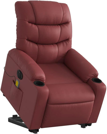 Elektrische Relaxfauteuil – Sta-op Stoel – Massagefauteuil – TV Stoel – Kantelbare Fauteuil – 6-Punts Vibratiemassage – Wijnrood Kunstleer