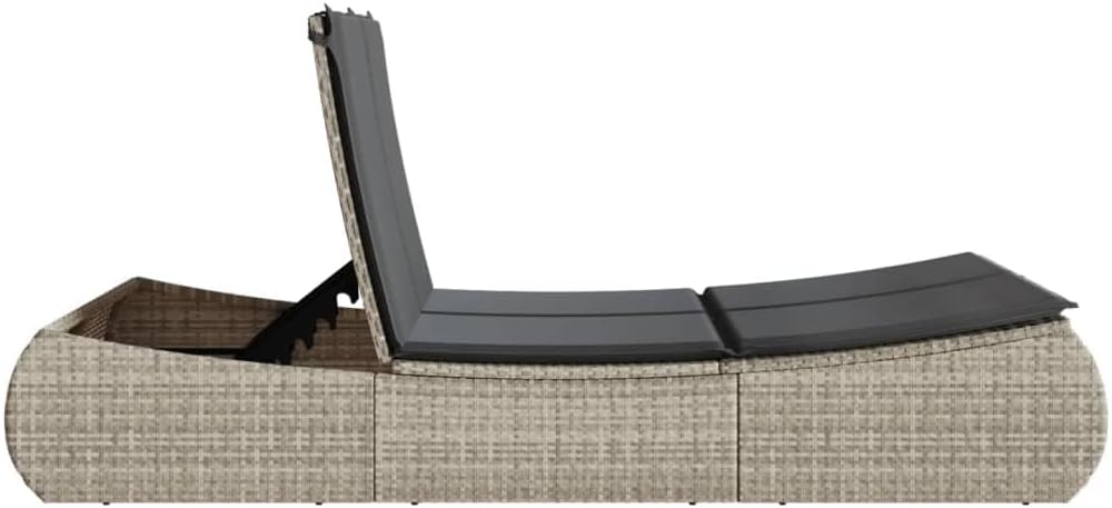 Outdoor Lounger with Padded Cushions and Adjustable Backrest, 3 Positions, Durable and Washable Synthetic Rattan, for Garden or Patio - QUORE