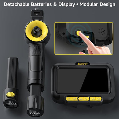 360° scharnierende camera met joystick, monitor 5 inch, dunne sonde 6,2 mm, flexibele kabel 1,5 m voor endoscoop - dubbele accu