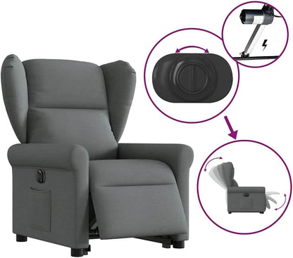 Relaxfauteuil – Elektrische Relaxstoel – Sta-op Stoel – TV Stoel – Draaifauteuil – Elektrische Verstelbare Rugleuning – Sta-op Hulp – Donkergrijze Stoffen Bekleding
