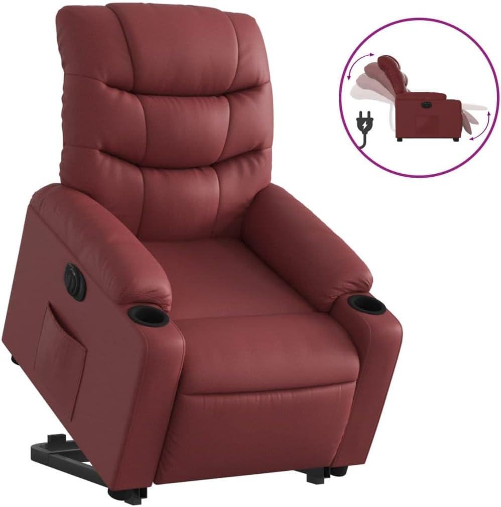 Relaxstoel met opstahulp – Elektrische Relaxstoel – TV-stoel – Ligstoel – Relaxfauteuil – Elektrisch Kantelsysteem – Wijnrood Kunstleer – Verstelbare Rugleuning & Voetensteun