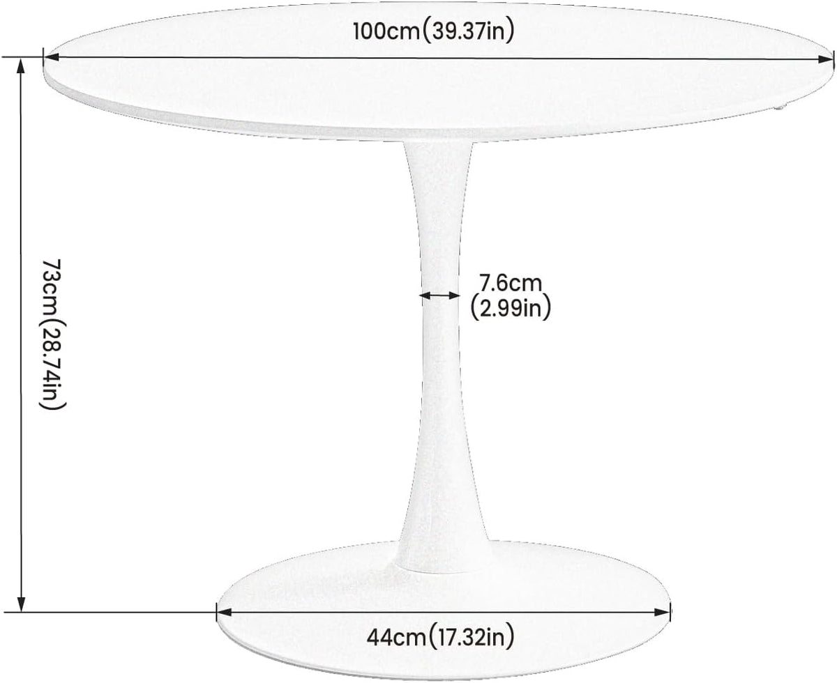 Modern Round Dining Table, Bar Table, Desk, Suitable for Kitchen, Dining Room, Living Room and Office, for 2-4 People, Diameter 100 cm, White - QUORE
