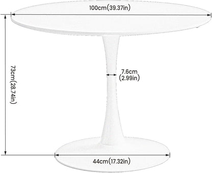 Modern Round Dining Table, Bar Table, Desk, Suitable for Kitchen, Dining Room, Living Room and Office, for 2-4 People, Diameter 100 cm, White - QUORE