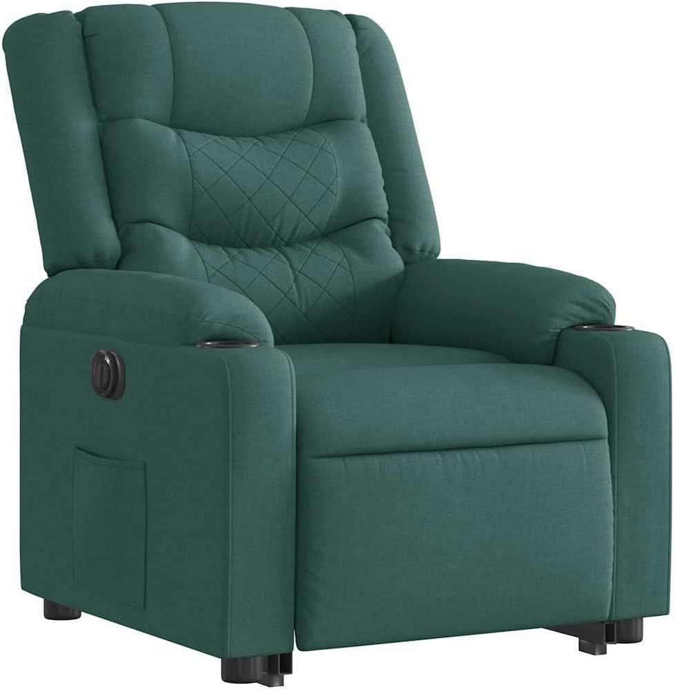 Relaxstoel – Elektrische Fauteuil – Ligstoel – TV Stoel – Opstahulp – Donkergroene Stof – Verstelbare Rugleuning Tot 135° – Stevig Hout- en Metalen Frame
