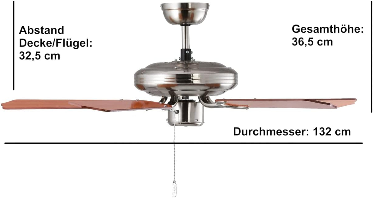 Dekon 38 030 Steel-Star XXL BC 803-XXL plafondventilator met 5 houten vleugels, 132 cm, beuken