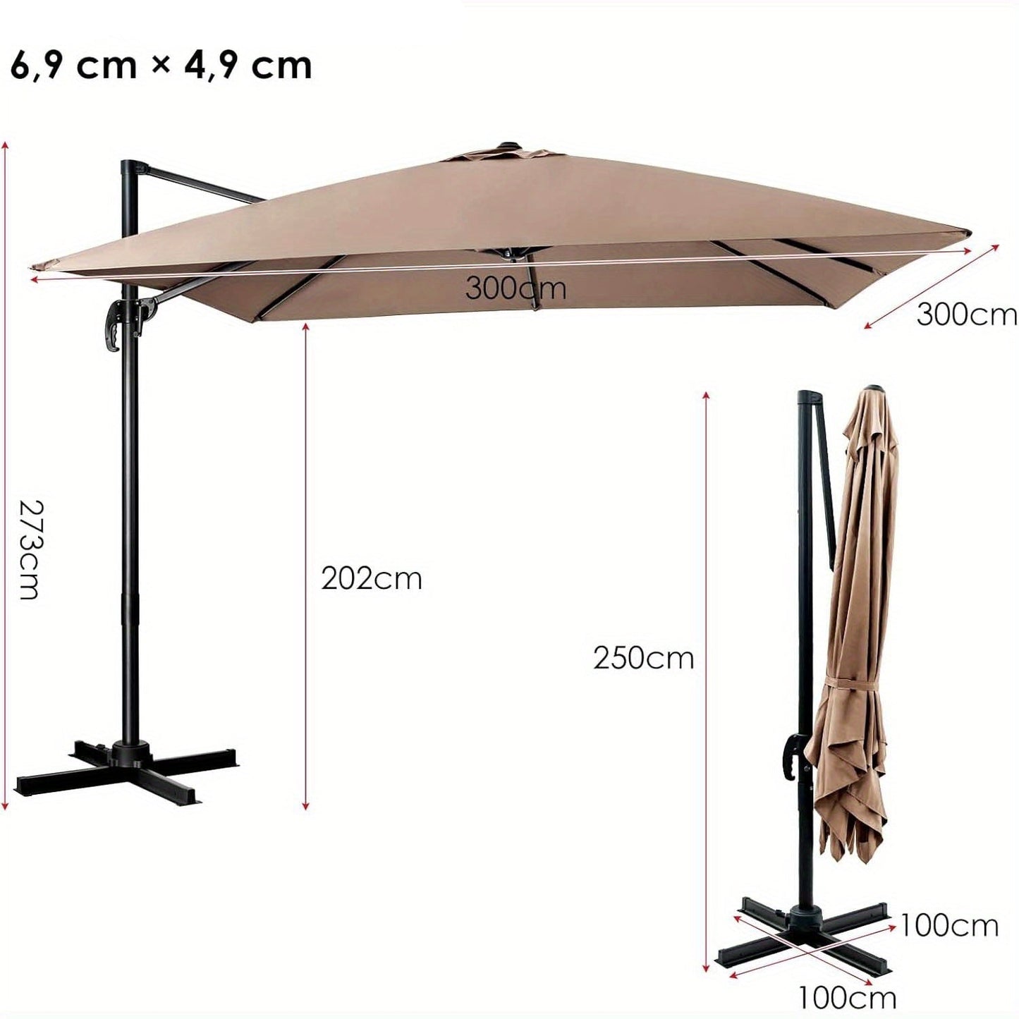 Zweefparasol – Hangparasol – Tuinianparasol – Terrasparasol – 3 Meter Diameter – Roestbestendig Stalen Frame