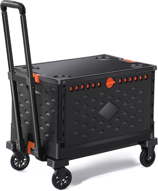 Opvouwbare handwagen – Transportwagen – Handkar – Transportkist – Boodschappentrolley – 2-In-1 Met 60 Liter Vouwbox En Deksel – Draagvermogen Tot 100 Kg