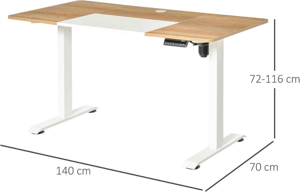 Computer table, electric desk, standing desk, height adjustable, table frame with motor, metal, natural + white - QUORE