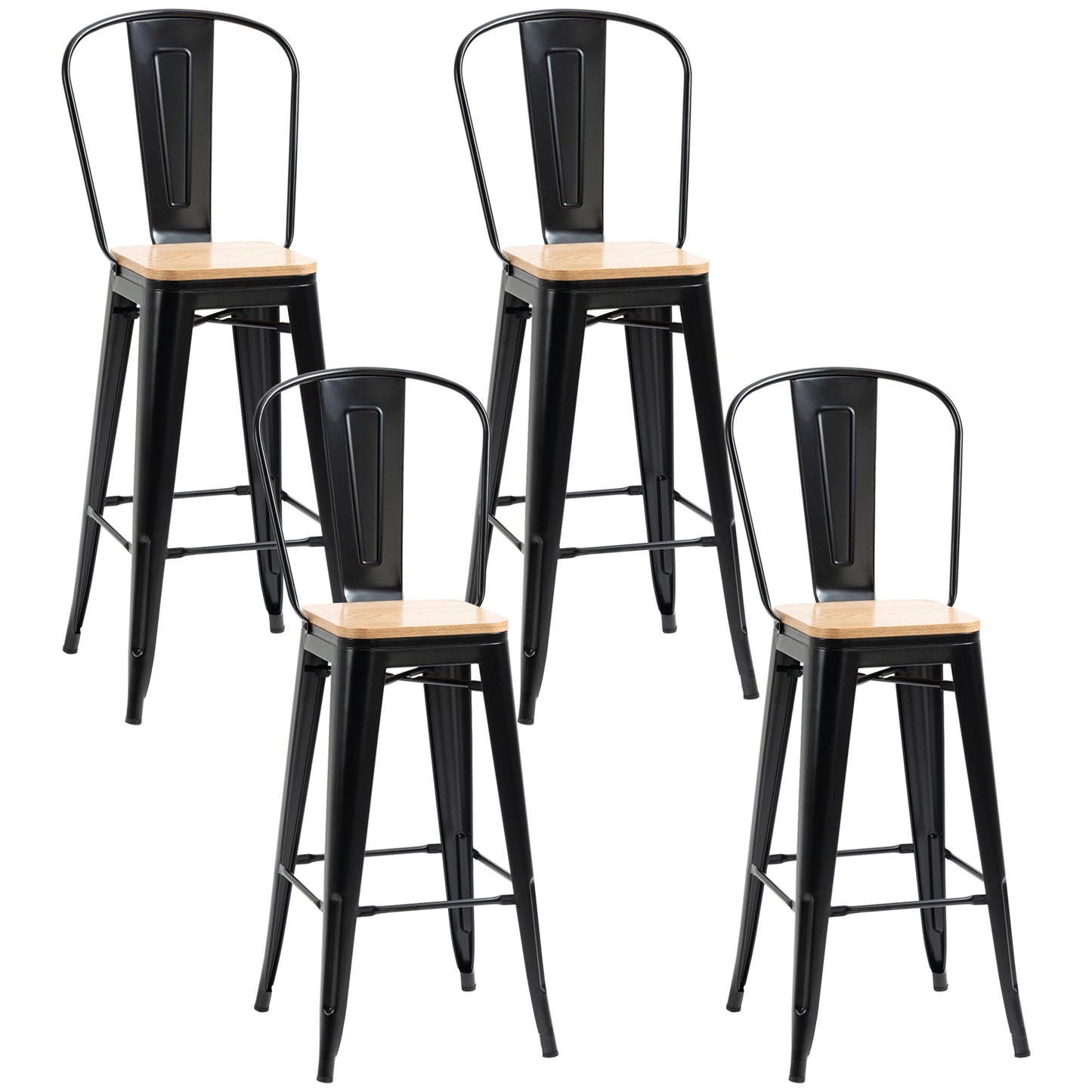 Barkrukken Set – Barstoelen – Krukken – Barstoelen Met Rugleuning – Industriële Barkrukken – Zithoogte 76 cm – Metalen Frame Zwart