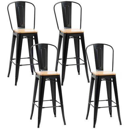 Barkrukken Set – Barstoelen – Krukken – Barstoelen Met Rugleuning – Industriële Barkrukken – Zithoogte 76 cm – Metalen Frame Zwart