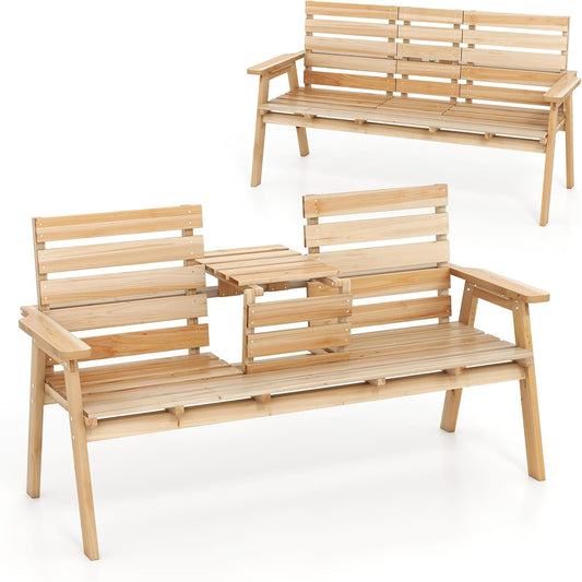 Buitenbank – Tuinbank – Terrasbank – Houten Bank – Veranda Bank – Inklapbare Middentafel – Stevig Dennenhout – Zitplaats Voor 2-3 Personen