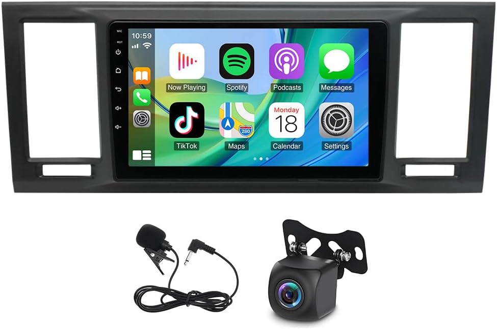 Android 14 autoradio voor T6 Transporter Multivan 2016-2022, 2 DIN radio met CarPlay Android Auto, 9-inch IPS touchscreen met Bluetooth navigatie WiFi FM/RDS achteruitrijcamera, 2+32G