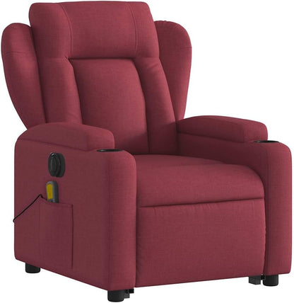 Elektrische Massagestoel – Relaxstoel – Televisiestoel – Massagestoel – Opstahulp – Wijnrode Stof – Elektrische Ligfunctie – 6-Punts Vibratiemassage
