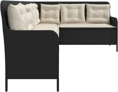 Garden Bench L Shape with Cushion, Black Poly Rattan Garden Furniture Set, Outdoor Balcony Set, Patio Furniture, Garden Lounge, Seat Set for Patio, Balcony, Garden -B - QUORE