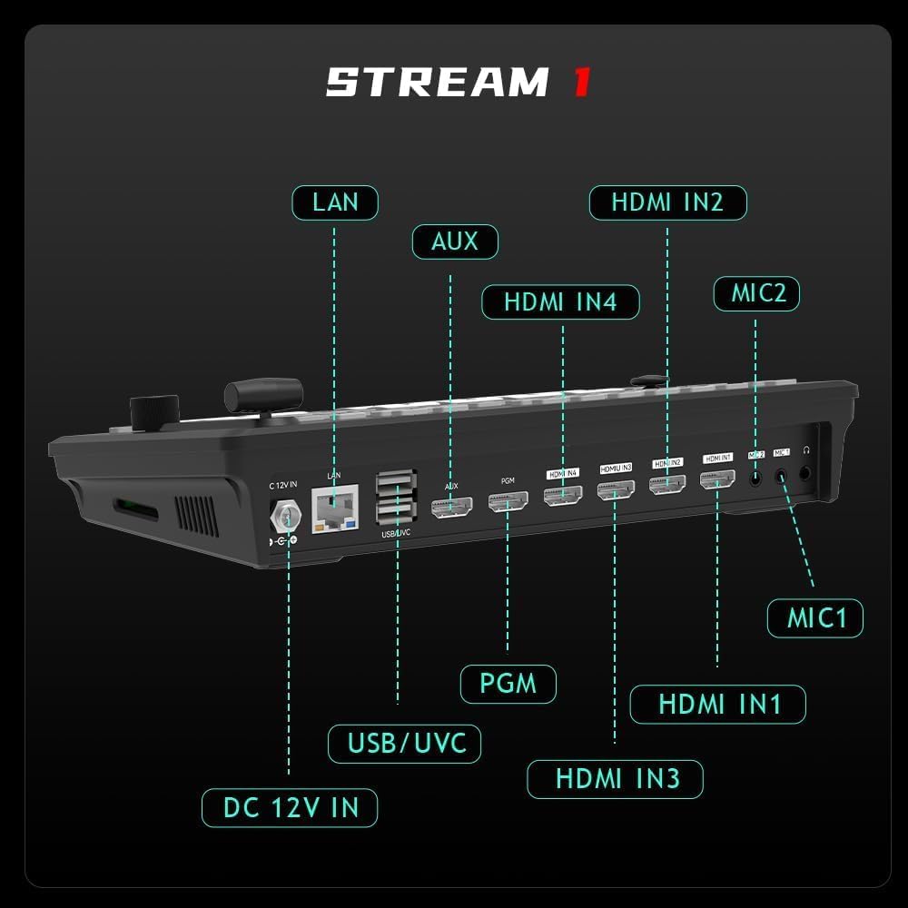 HDMI videomixer – Video switcher – Streaming mixer – Livestream mixer – Cameramixer – Met PTZ camera bediening en tot 4 HDMI-ingangen