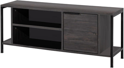 Hanah Home Industriële tv-standaard, donkerbruin en zwart, 120 cm x 48 cm x 35 cm, 100% melamine gecoat particle board, 18 mm dik, stijlvol en functioneel met cijferplanken