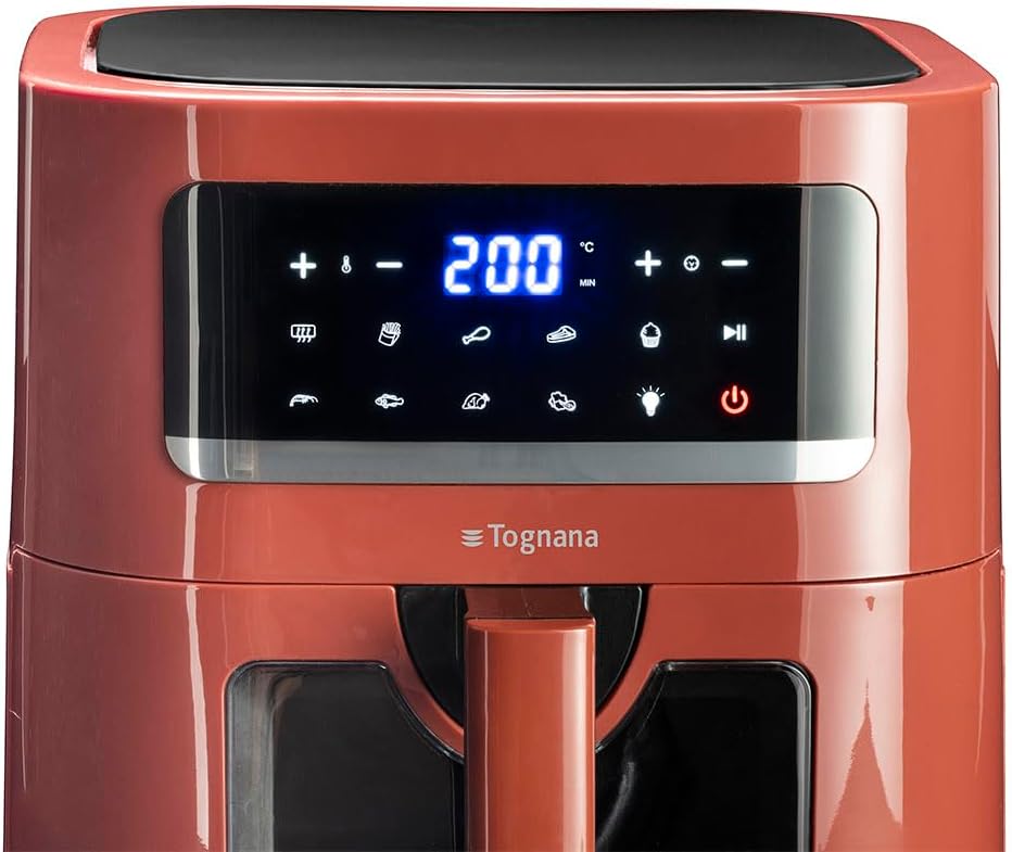 Luchtfriteuse 7 Liter Appelrood – Airfryer – Heteluchtfriteuse – Friteuse – Frituurpan – 9 Vooraf Ingestelde Programma’s – Instelbare Temperatuur 50 Tot 200 °C