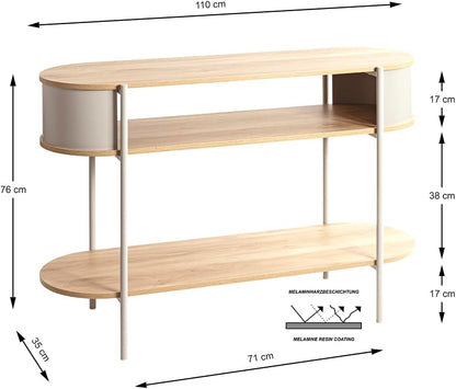 HAKU Consoletafel, eiken, grijs, metaal, spaanplaat, afmetingen: B 110 x H 76 x D 39 cm, stijl: modern