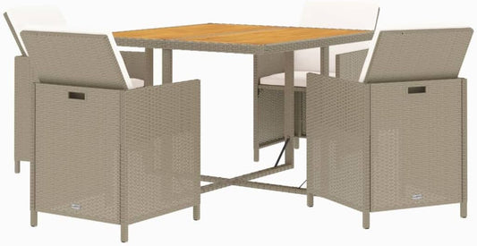vidaXL 5-Piece Garden Set with Cushions Poly Rattan Beige, Garden Furniture Set, Dining Area, Garden Table, Furniture Set, Garden Table, Garden Chair, Garden Chair, Patio Furniture - QUORE