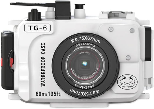 Sea frogs voor Olympus TG-6 195FT/60M Onderwater Camera Waterdichte Duikbehuizing Zwart (Behuizing + Rode Filter)